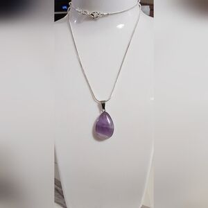 Natural Amethyst Purple Teardrop Pendant Necklace Item01